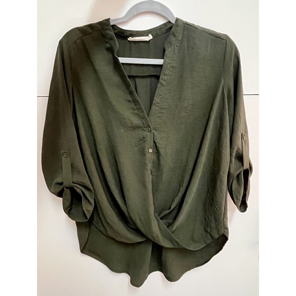 Lush Women Green Long Sleeve Blouse Size Small